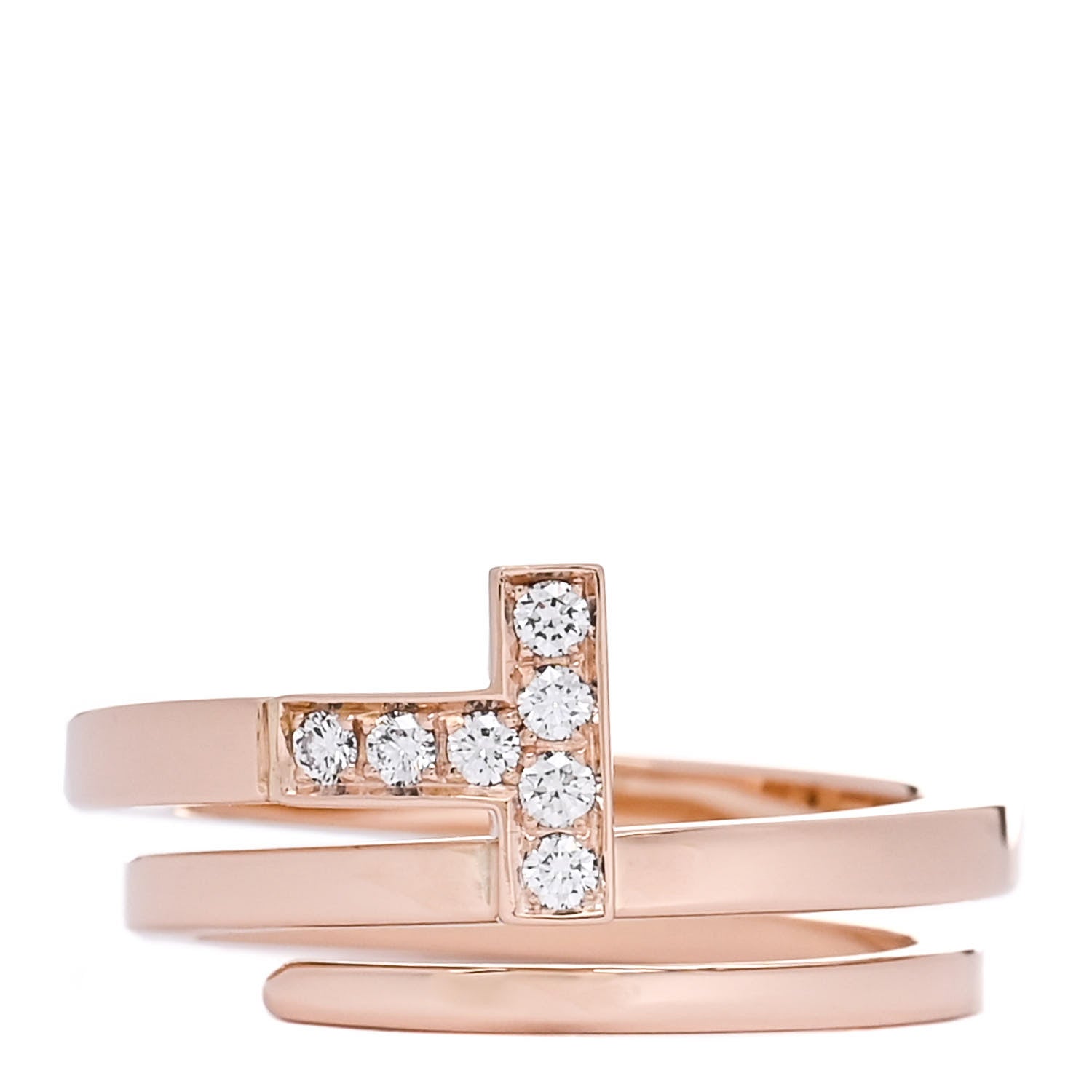Tiffany 18K Rose Gold Diamond T Square Wrap Ring 52 6 1 of 5