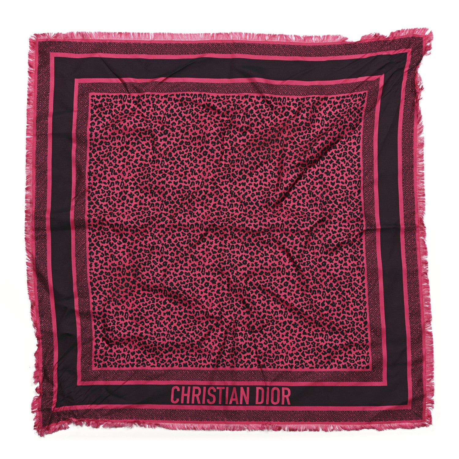 Christian Dior Silk Leopard Print Fringe Scarf Pink 1 of 4
