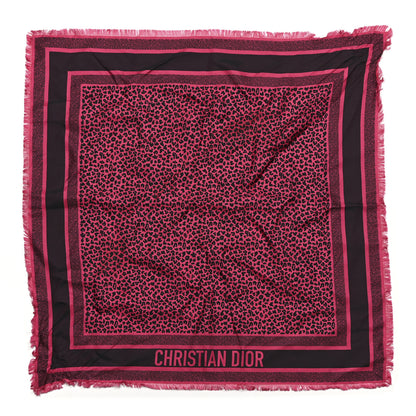 Christian Dior Silk Leopard Print Fringe Scarf Pink 1 of 4