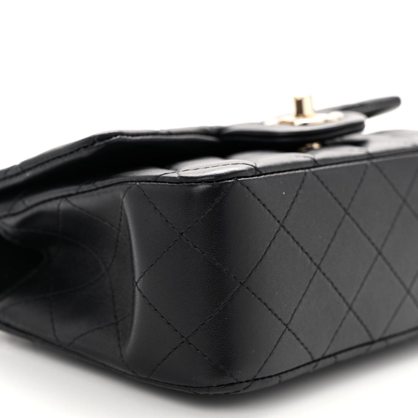 Lambskin Pearl Crystal Quilted Mini CC Lion Charm Top Handle Rectangular Flap Black