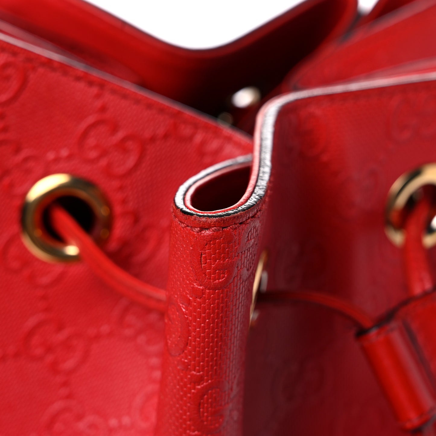 Bright Diamante GG Monogram Studded Medium Bucket Bag Red