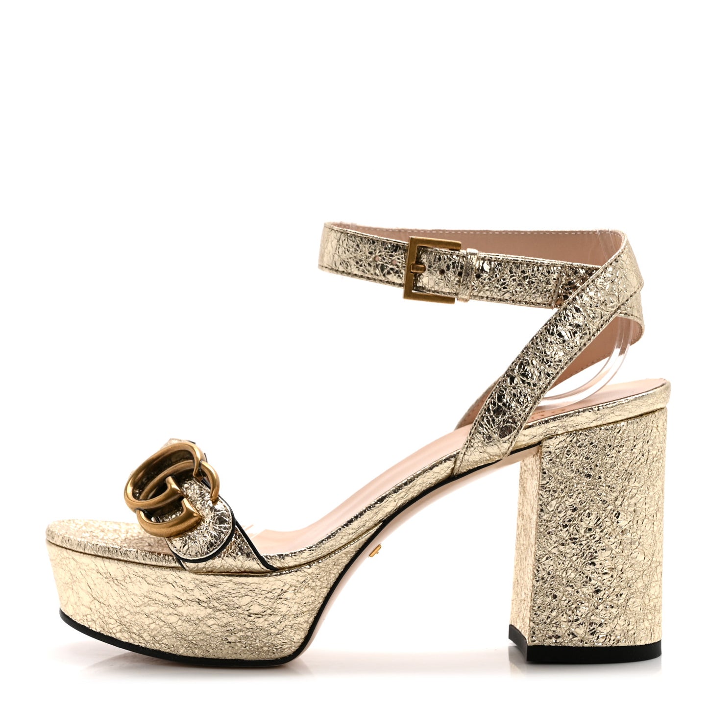 Galassia GG Marmont Ankle Wrap 75mm Platform Sandals 35 Platino