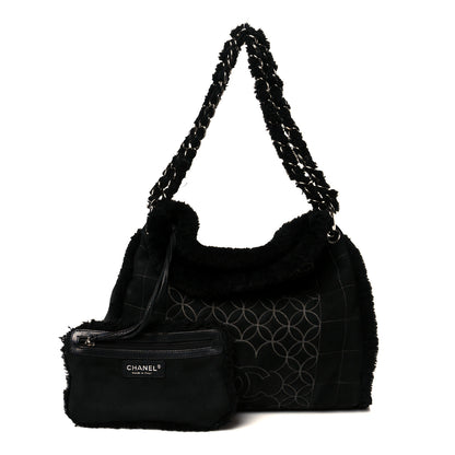 Chanel Shearling Suede Stitched CC Tote Black 3 of 12