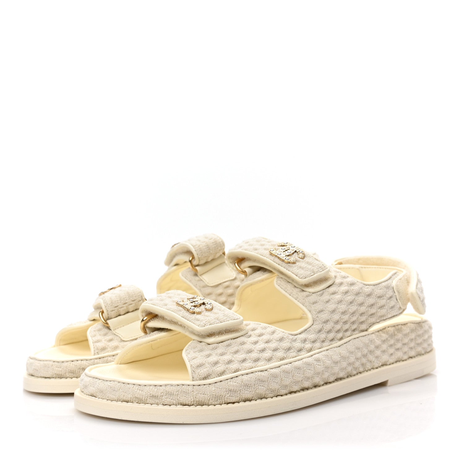 Chanel Knit Fabric Velcro Dad Sandals 37.5 Ivory 3 of 9