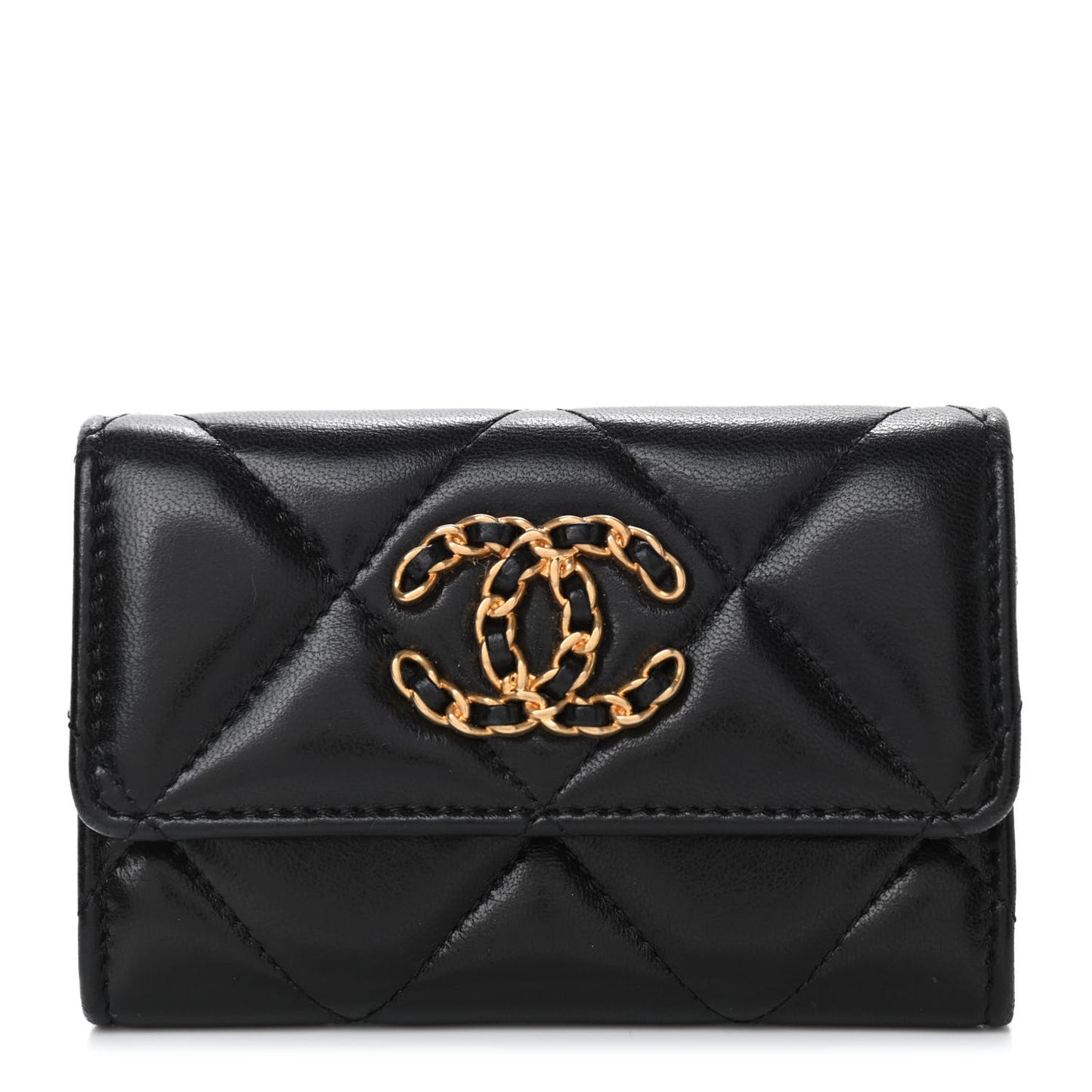 Lambskin Quilted Chanel 19 Flap Card Holder Black