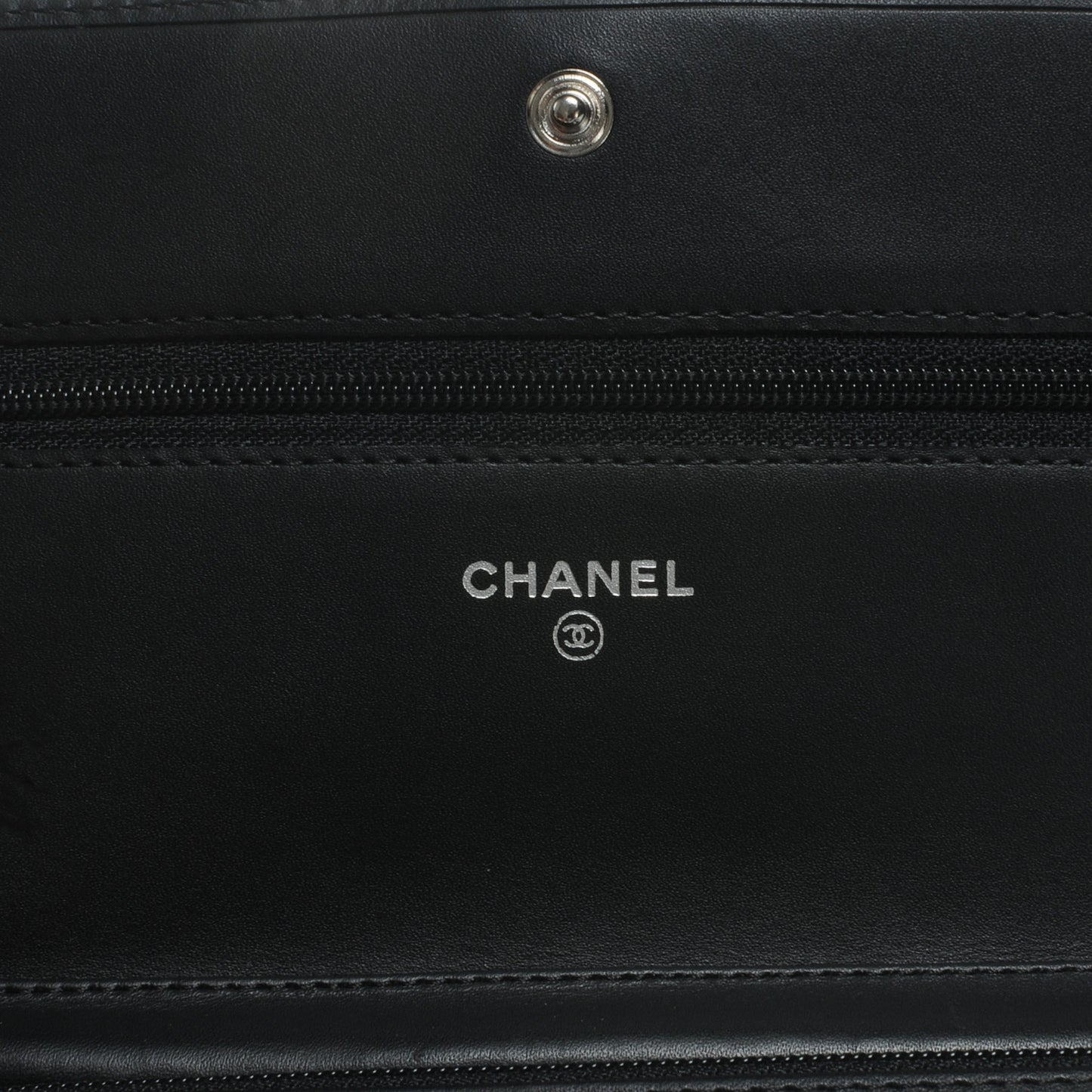 Calfskin Quilted Cambon Wallet On Chain WOC Black