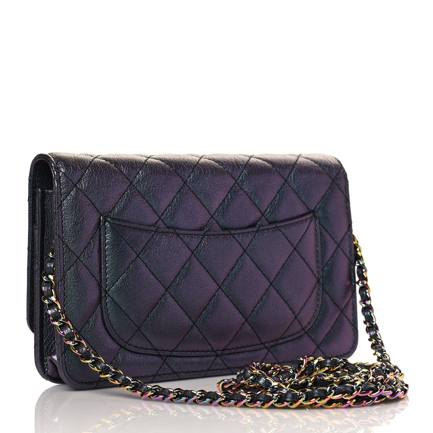 Iridescent Goatskin Quilted Wallet On Chain WOC Purple