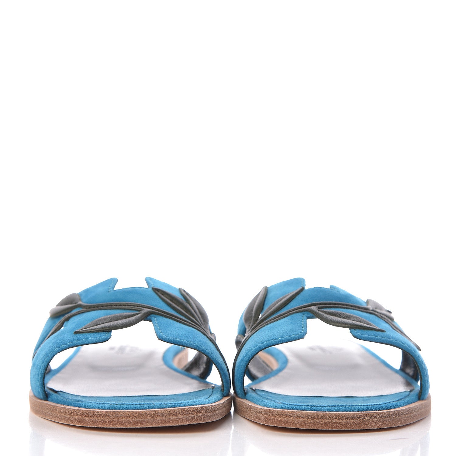 Hermes Suede Goatskin Nappa Oran Laurier Sandals 35 Bleu Thalassa Khaki 2 of 8