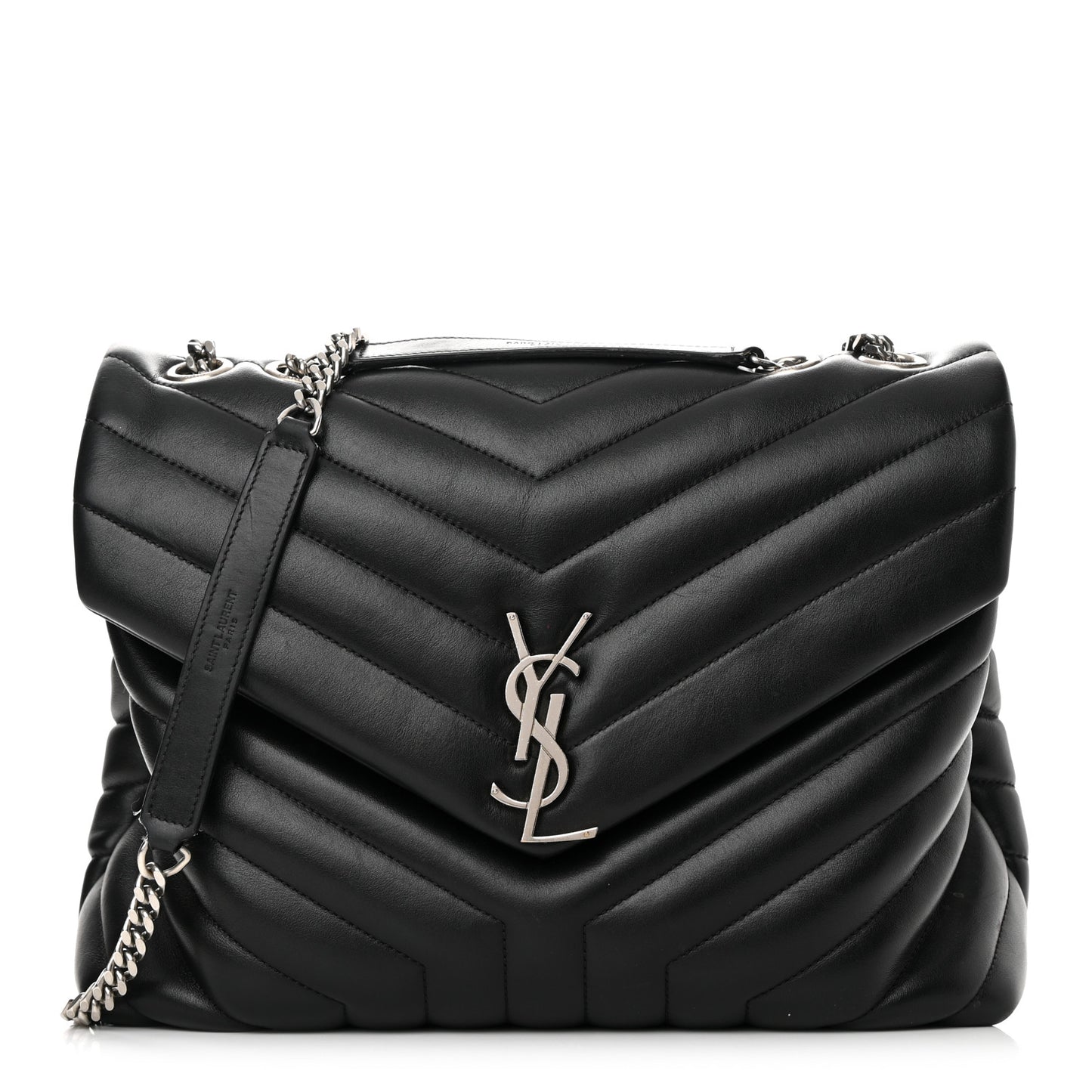 Calfskin Y Quilted Monogram Medium Loulou Satchel Black