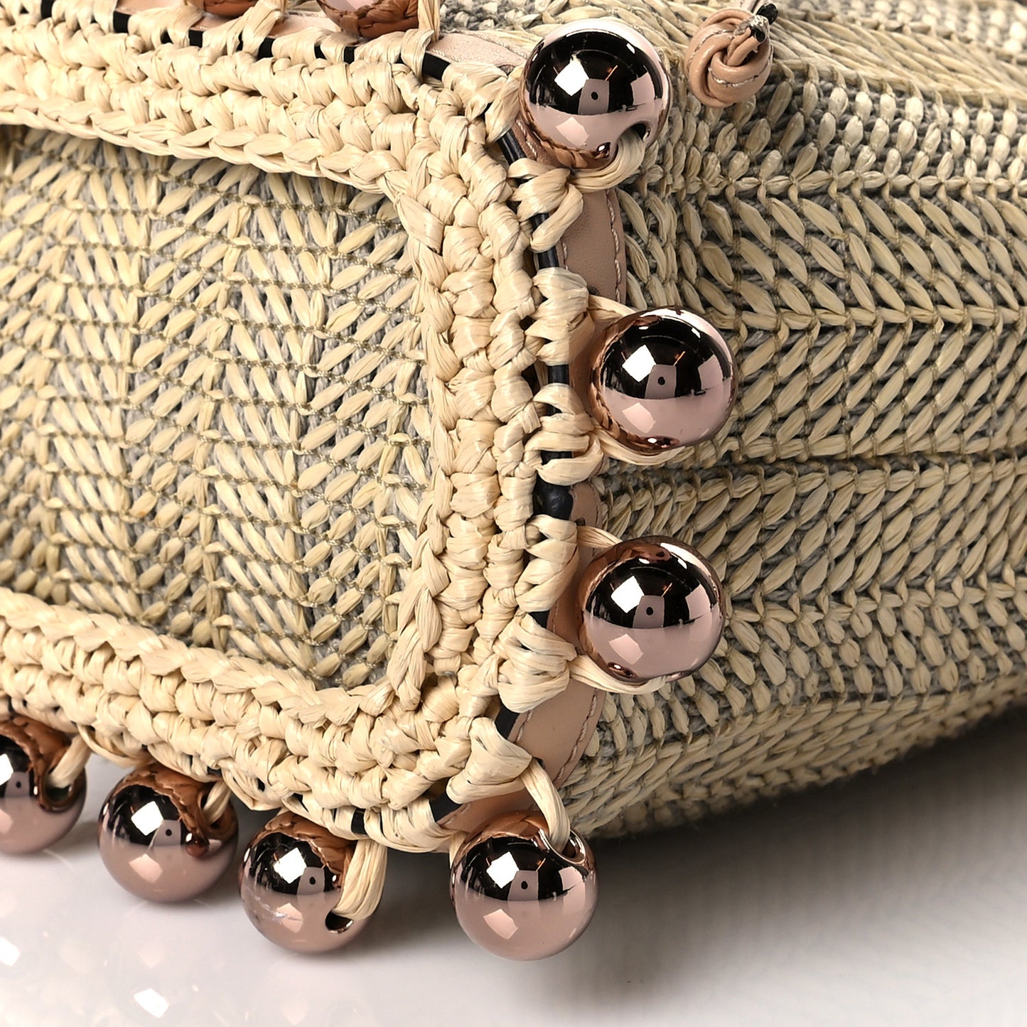 Raffia Pearl Herringbone Embellished Mini Mon Tresor Bucket Bag