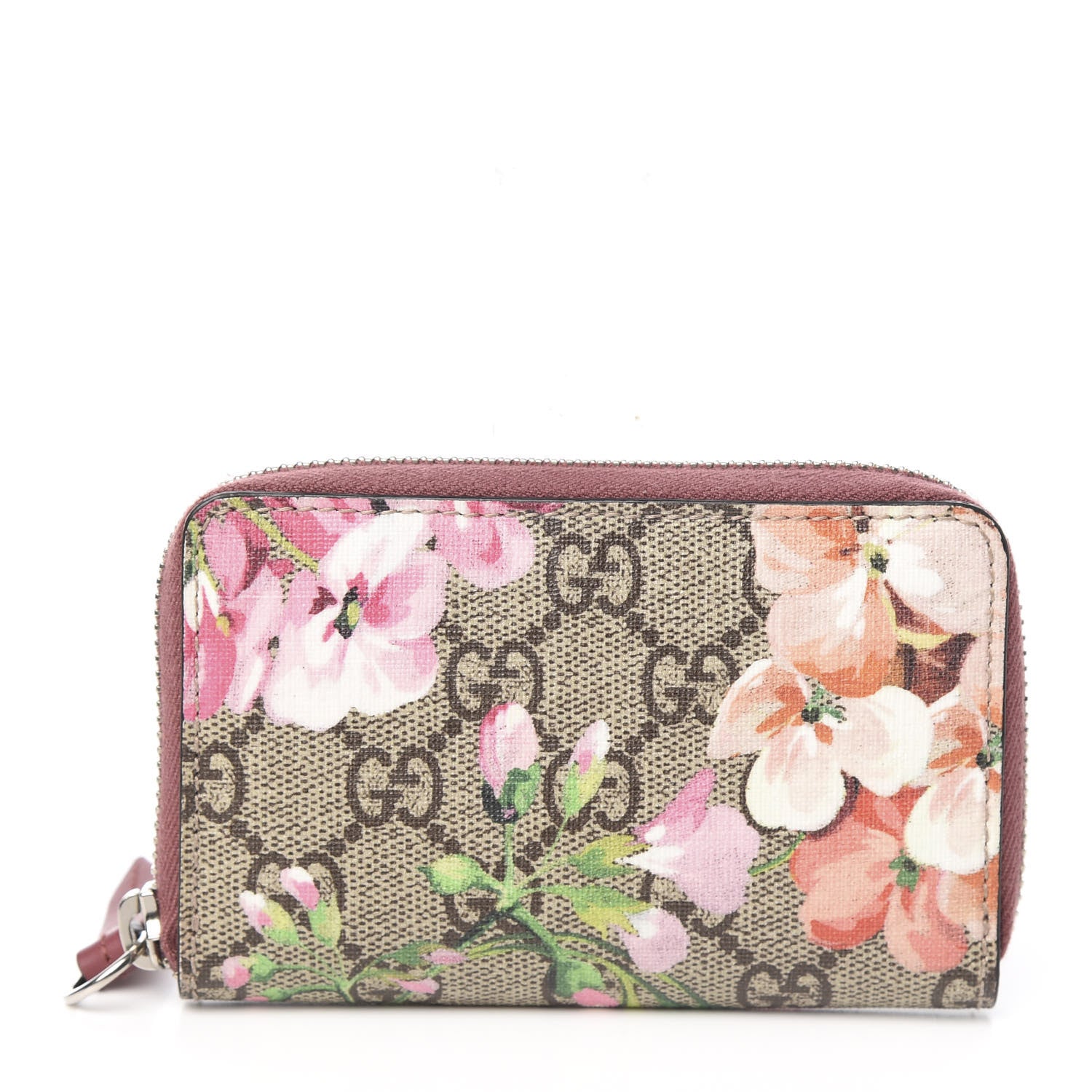 Gucci GG Supreme Monogram Blooms Zip Around Card Case Wallet Beige Multicolor Dry Rose 1 of 5