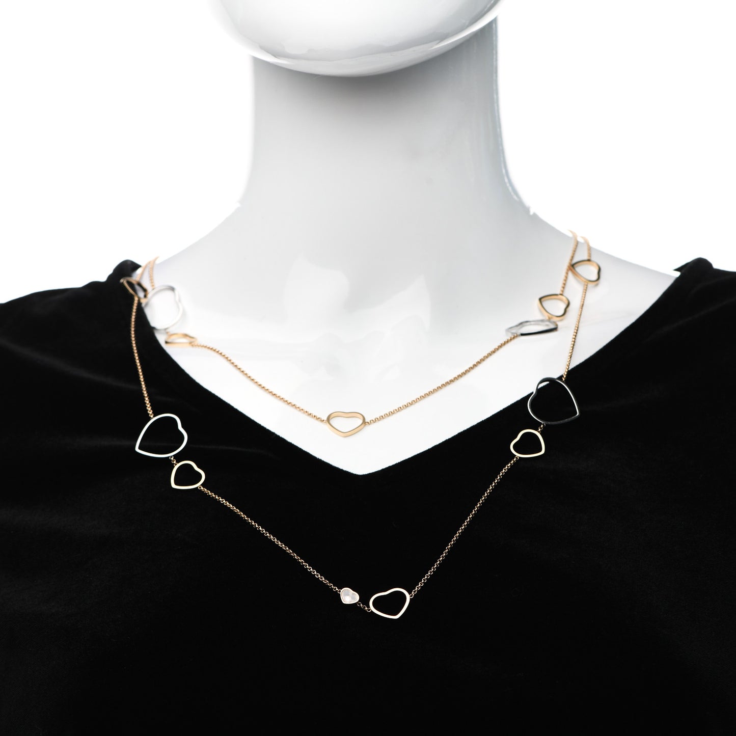 18K Rose White Gold Diamond Happy Hearts Sautoir Necklace