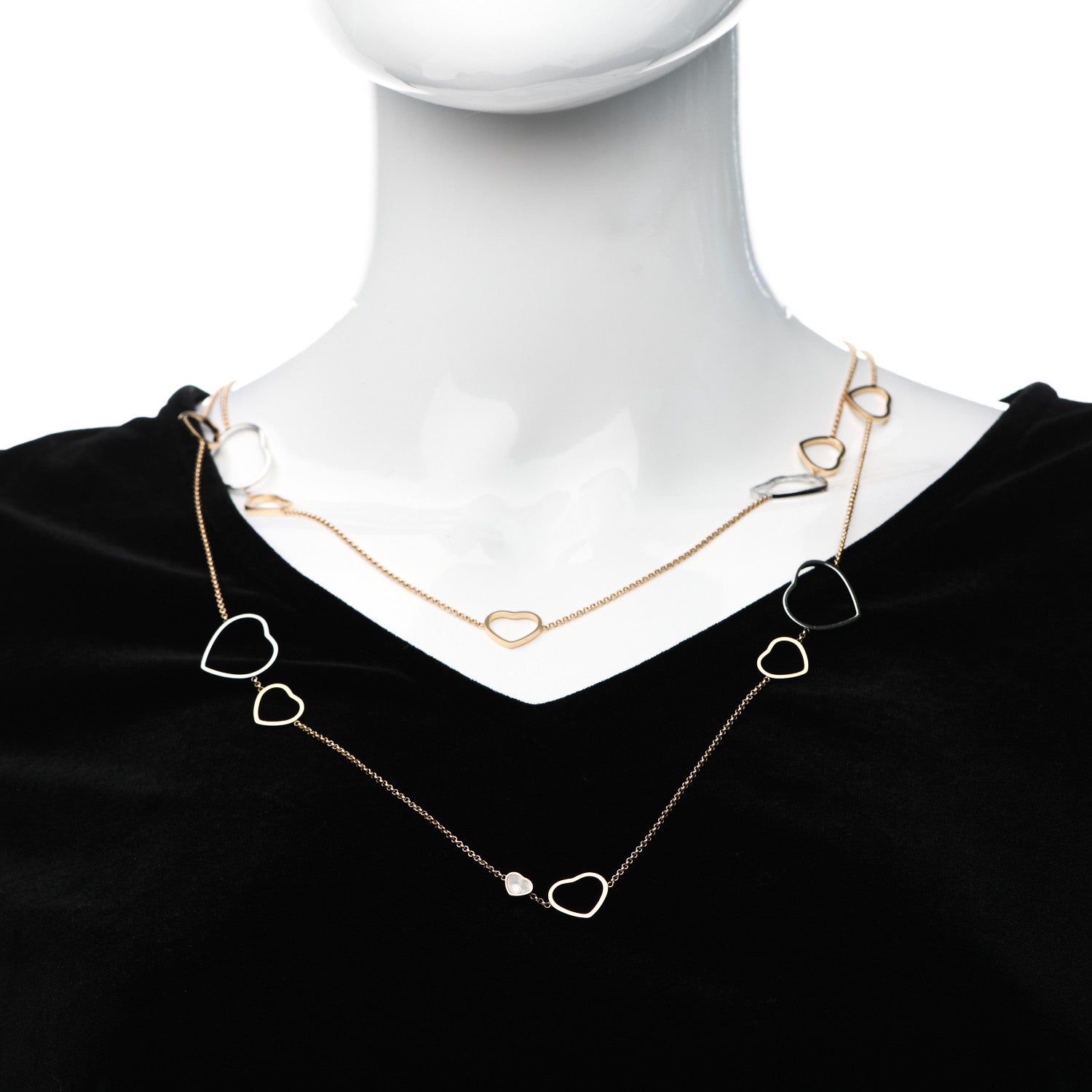 Chopard 18K Rose White Gold Diamond Happy Hearts Sautoir Necklace 2 of 6