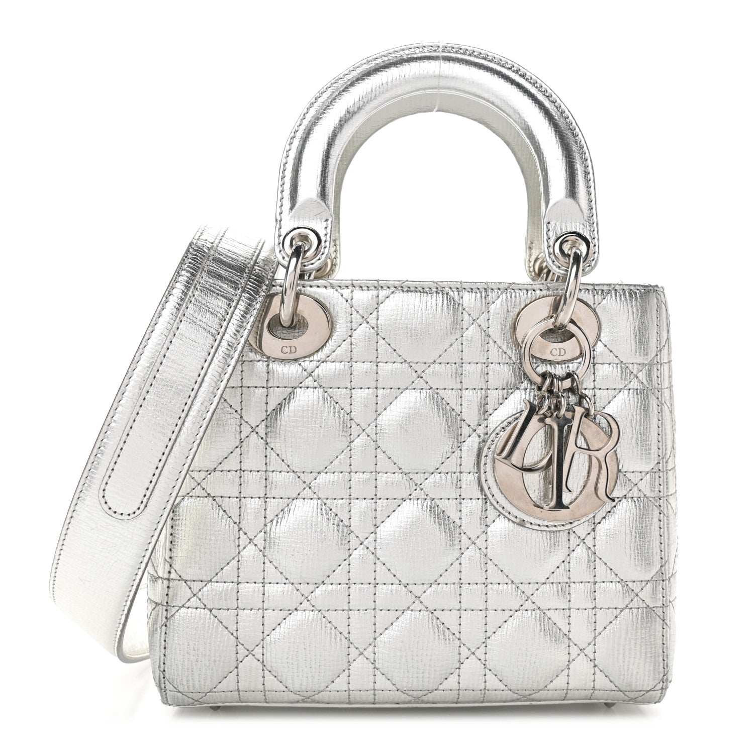 Christian Dior Metallic Grained Calfskin Cannage My ABCDior Lady Dior Silver 1 of 8