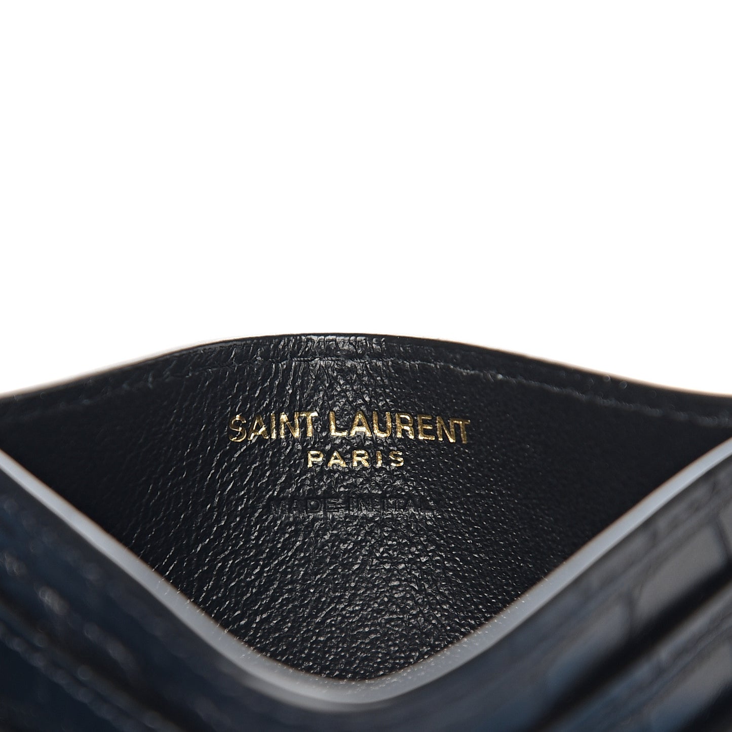 Calfskin Crocodile Embossed Monogram Tiny Cassandra Credit Card Case Black