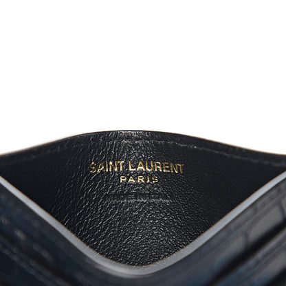 Saint Laurent Calfskin Crocodile Embossed Monogram Tiny Cassandra Credit Card Case Black 5 of 7