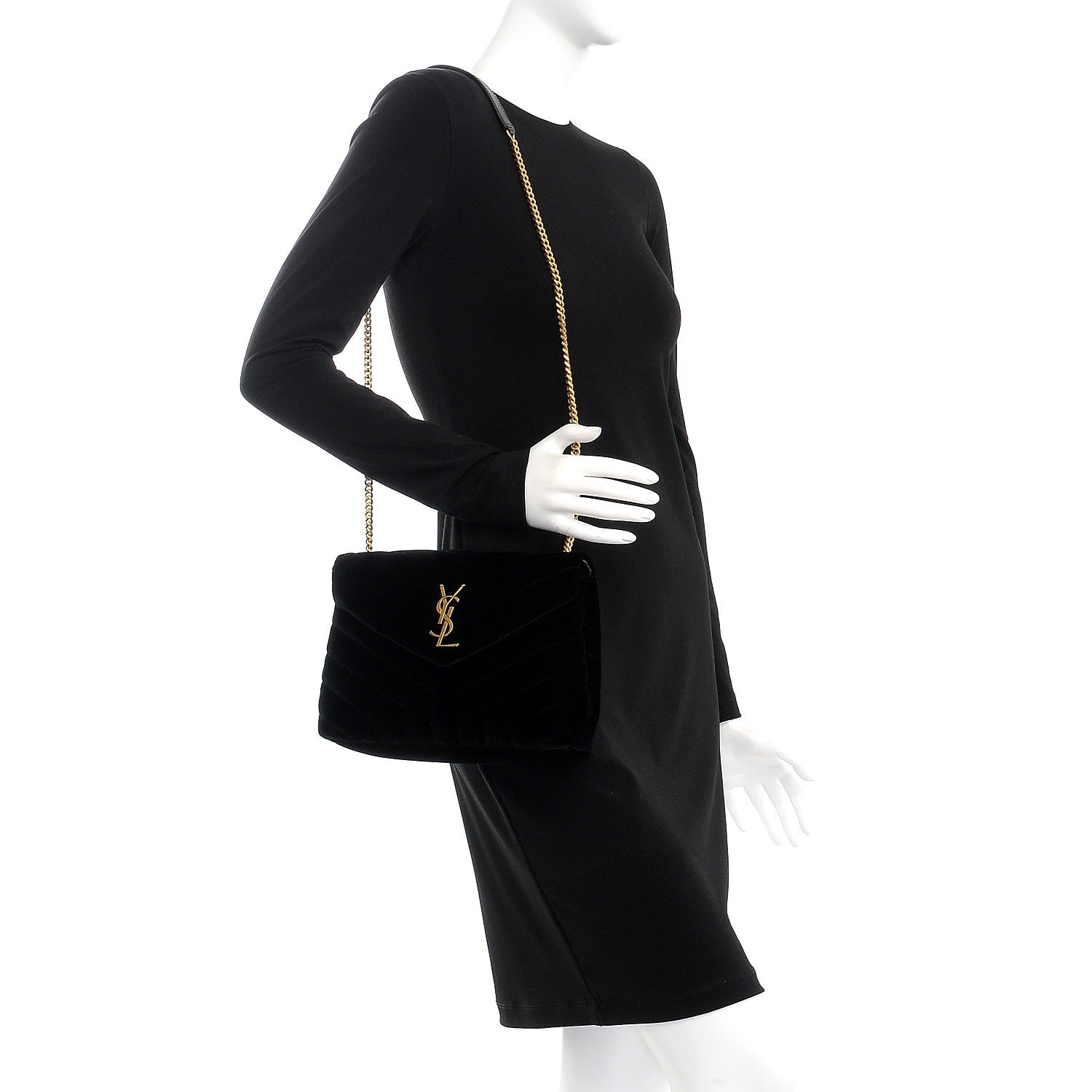 Saint Laurent Velvet Y Quilted Monogram Small Loulou Chain Satchel Black 2 of 7