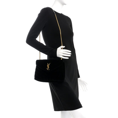 Saint Laurent Velvet Y Quilted Monogram Small Loulou Chain Satchel Black 2 of 7