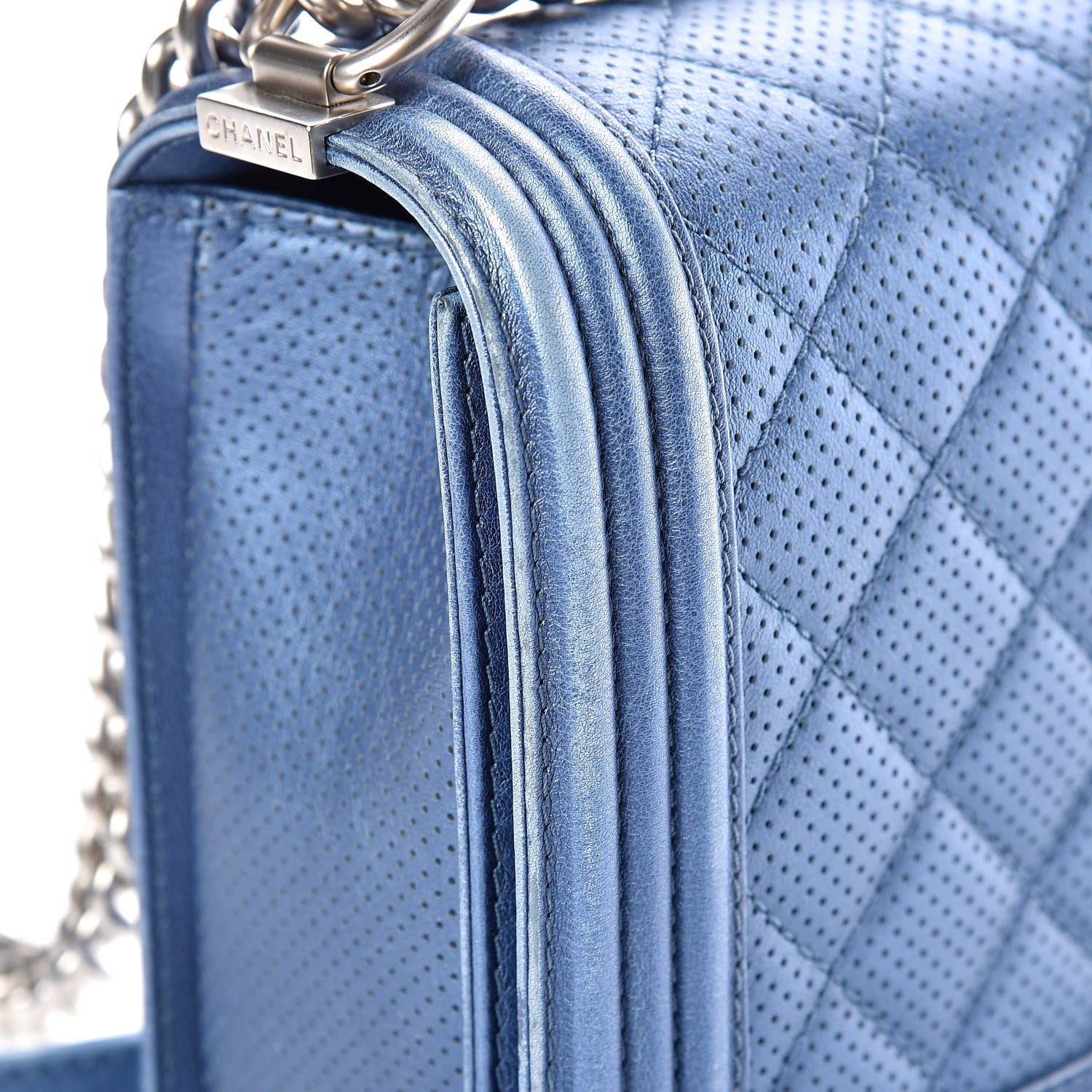 Chanel Metallic Lambskin Perforated New Medium Boy Flap Blue 12 of 20