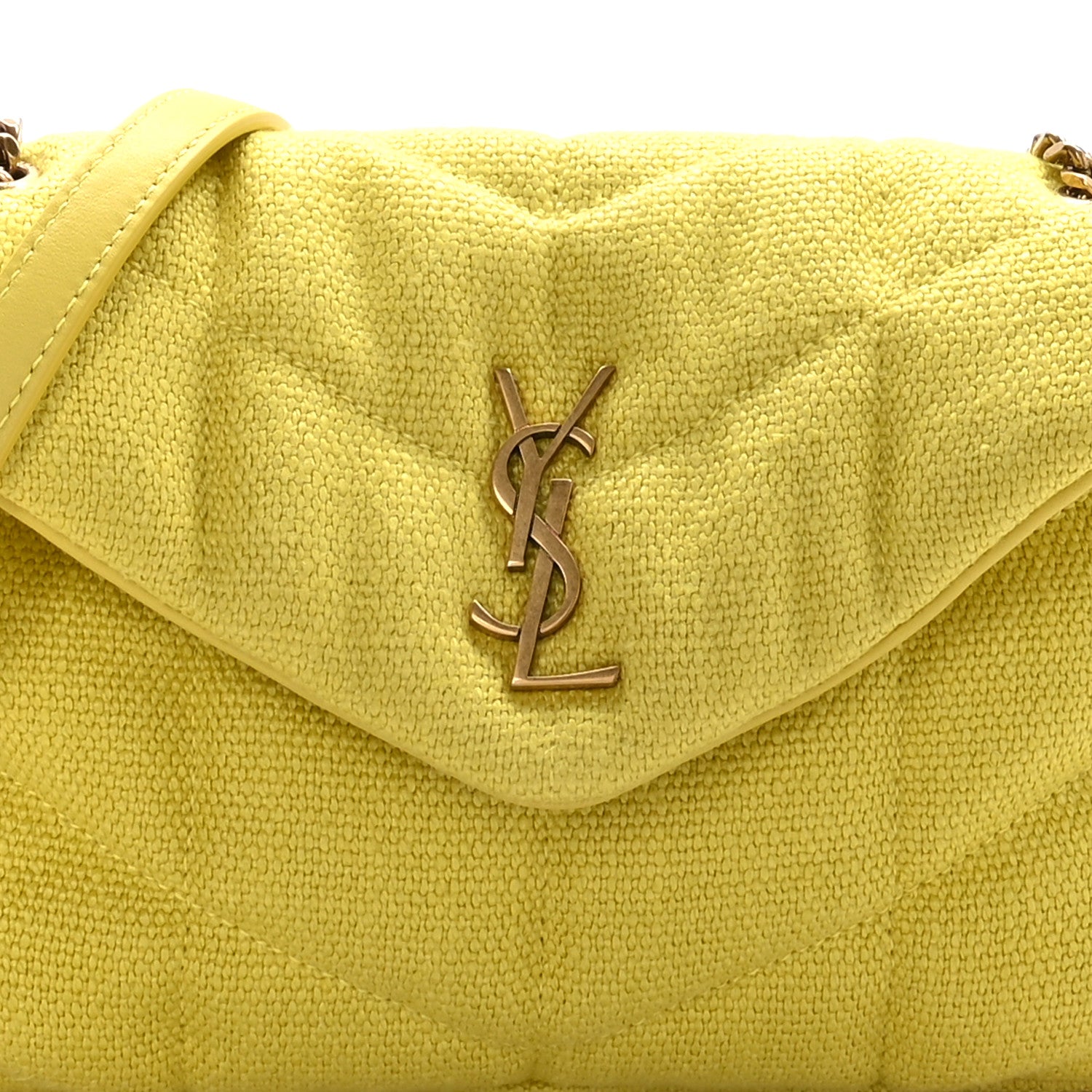 Saint Laurent Canvas Quilted Toy Loulou Puffer Monogram Chain Satchel Jaune Citron 8 of 10