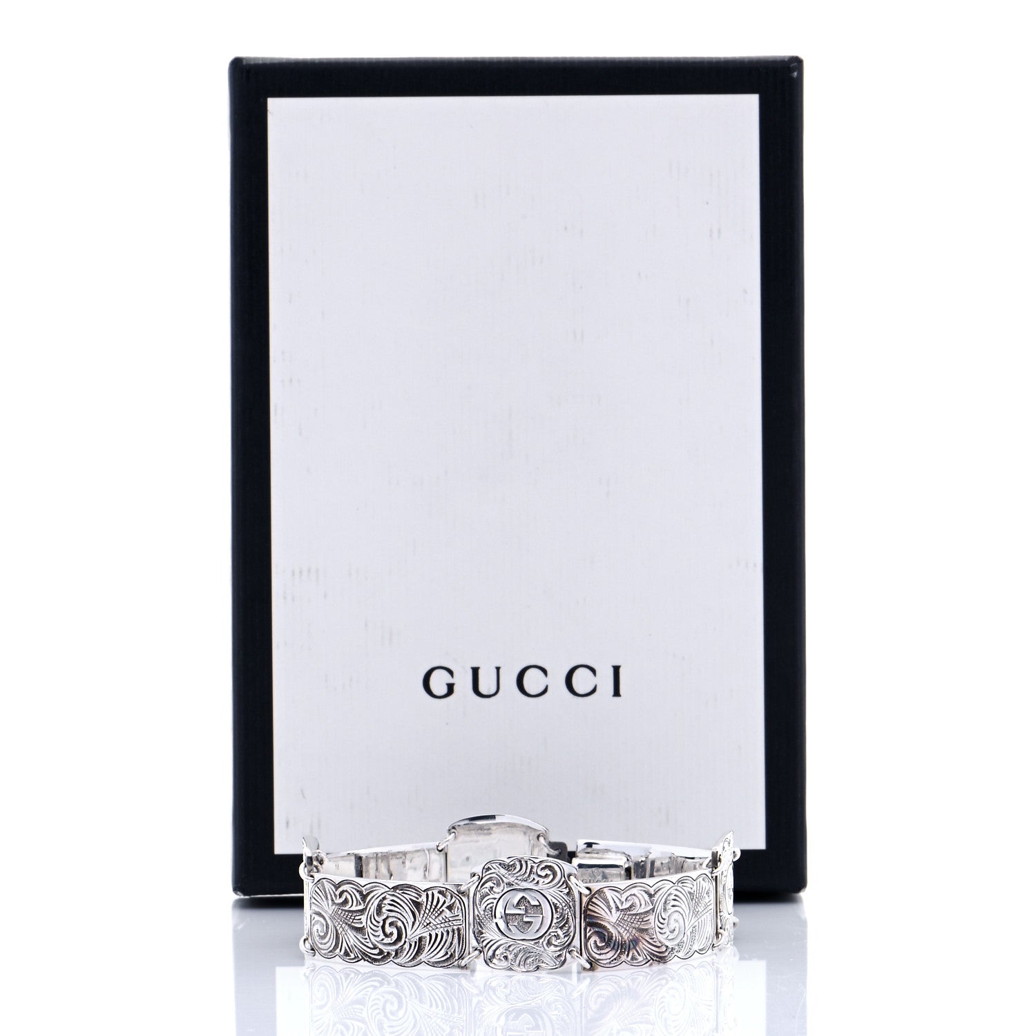 Gucci Sterling Silver Garden Engraved Interlocking GG Logo Bracelet 5 of 5