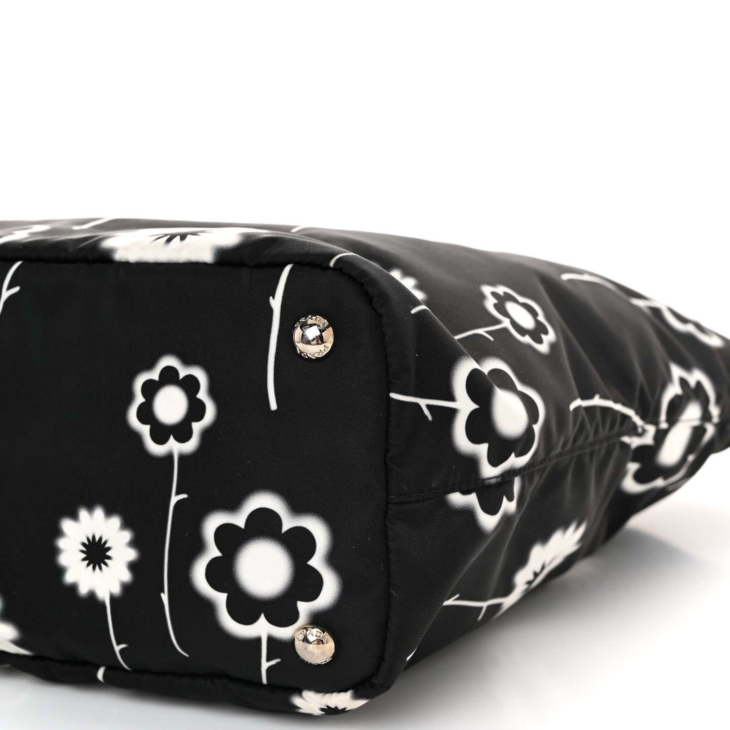 Tessuto Stampato Nylon Saffiano Floral Print Tote Black White