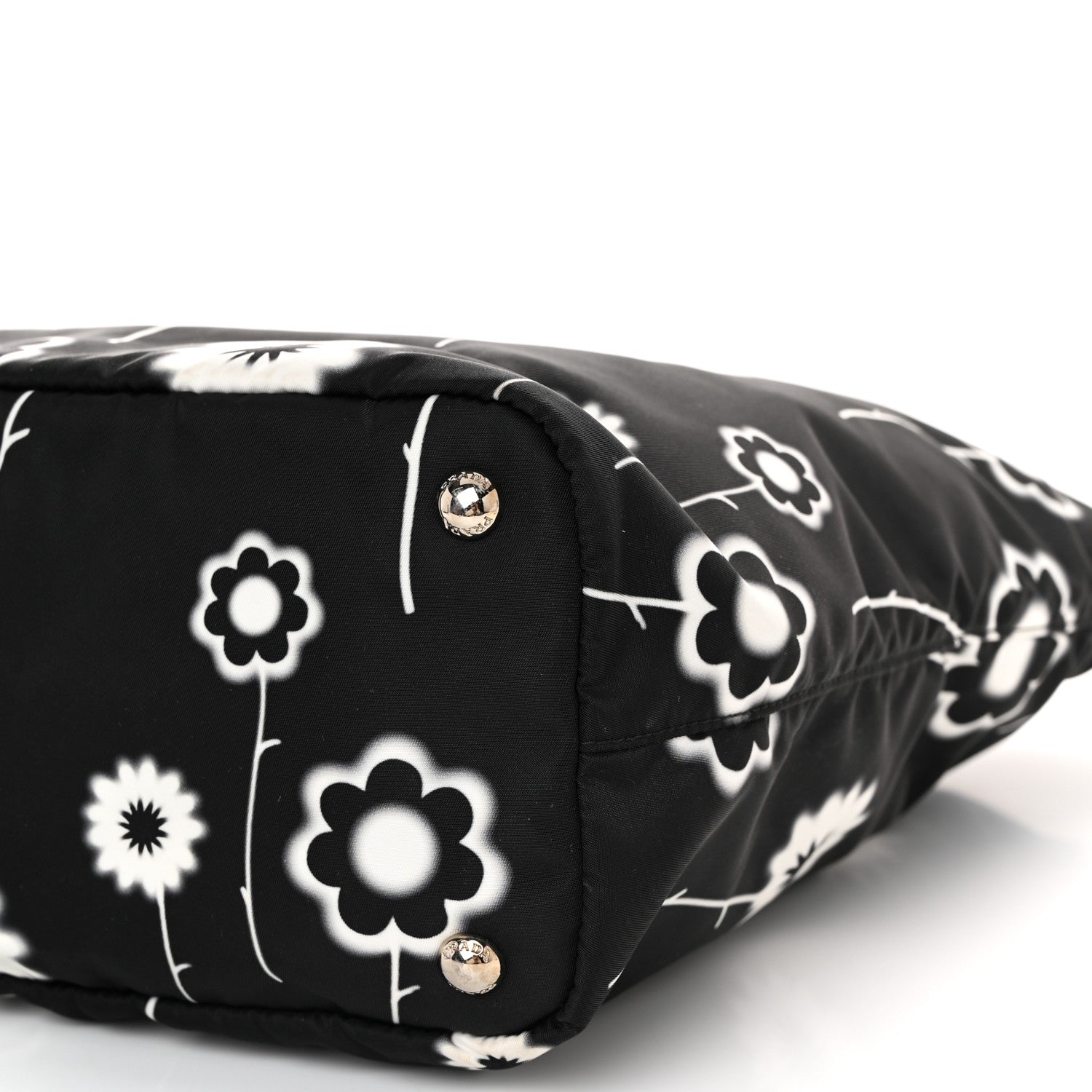 Prada Tessuto Stampato Nylon Saffiano Floral Print Tote Black White 10 of 11