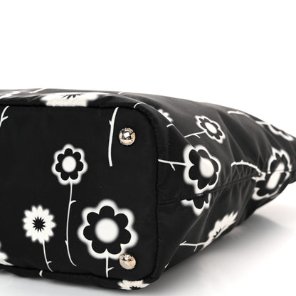 Prada Tessuto Stampato Nylon Saffiano Floral Print Tote Black White 10 of 11