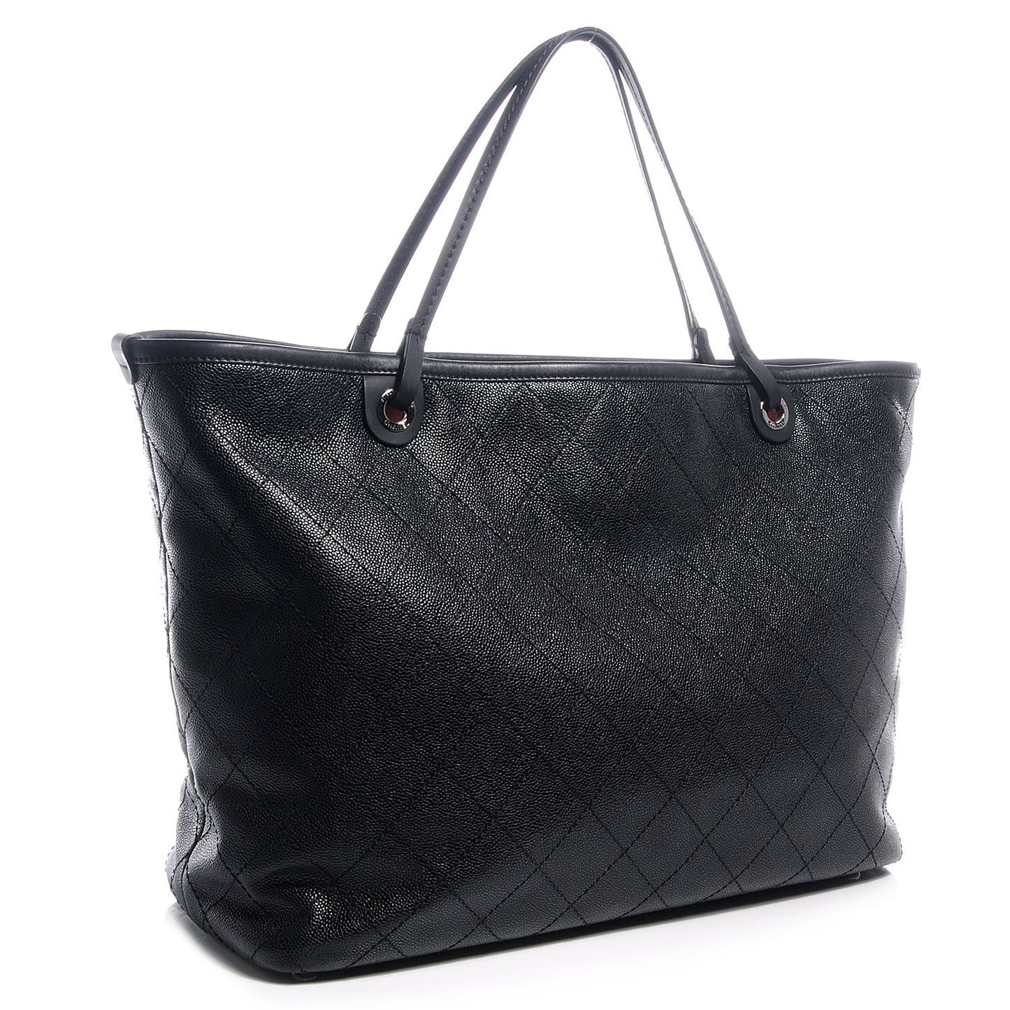 Grained Calfskin Large Shopping Fever Tote Black