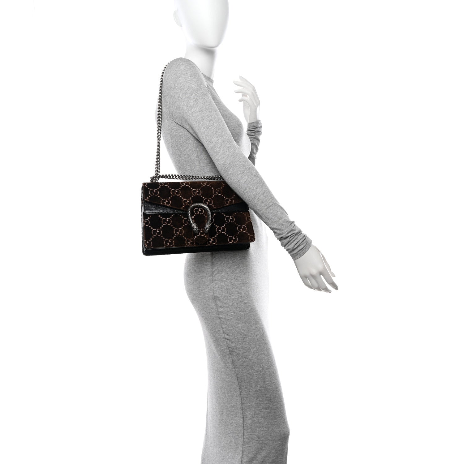 Gucci Velvet Skipper GG Monogram Small Dionysus Shoulder Bag Brown Black 2 of 11