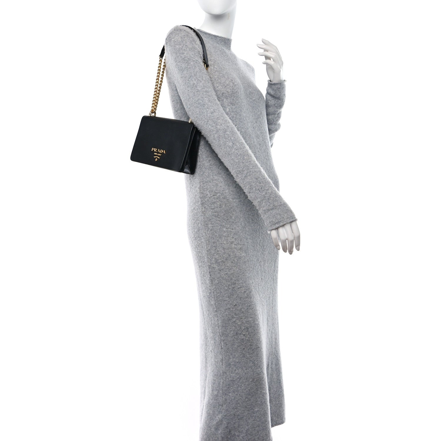 Prada Saffiano Soft Calfskin Chain Crossbody Bag Black 2 of 8