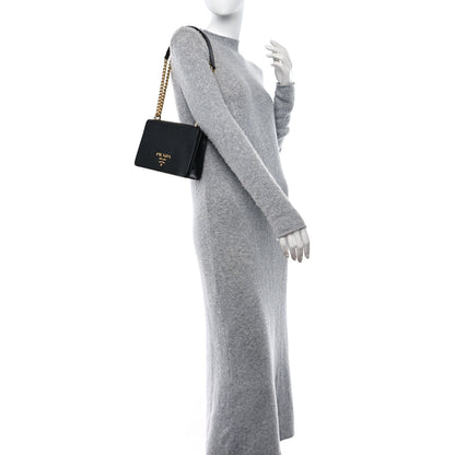 Prada Saffiano Soft Calfskin Chain Crossbody Bag Black 2 of 8