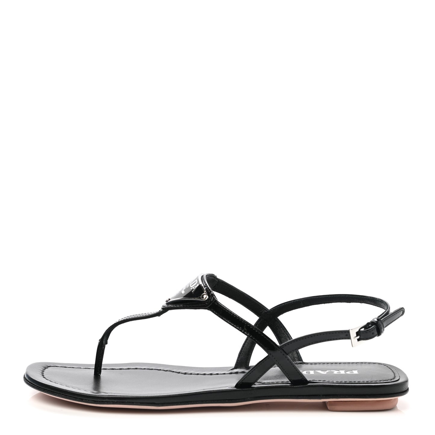 Vernice Metal Triangle Logo Slingback Flat Thong Sandals 38.5 Black