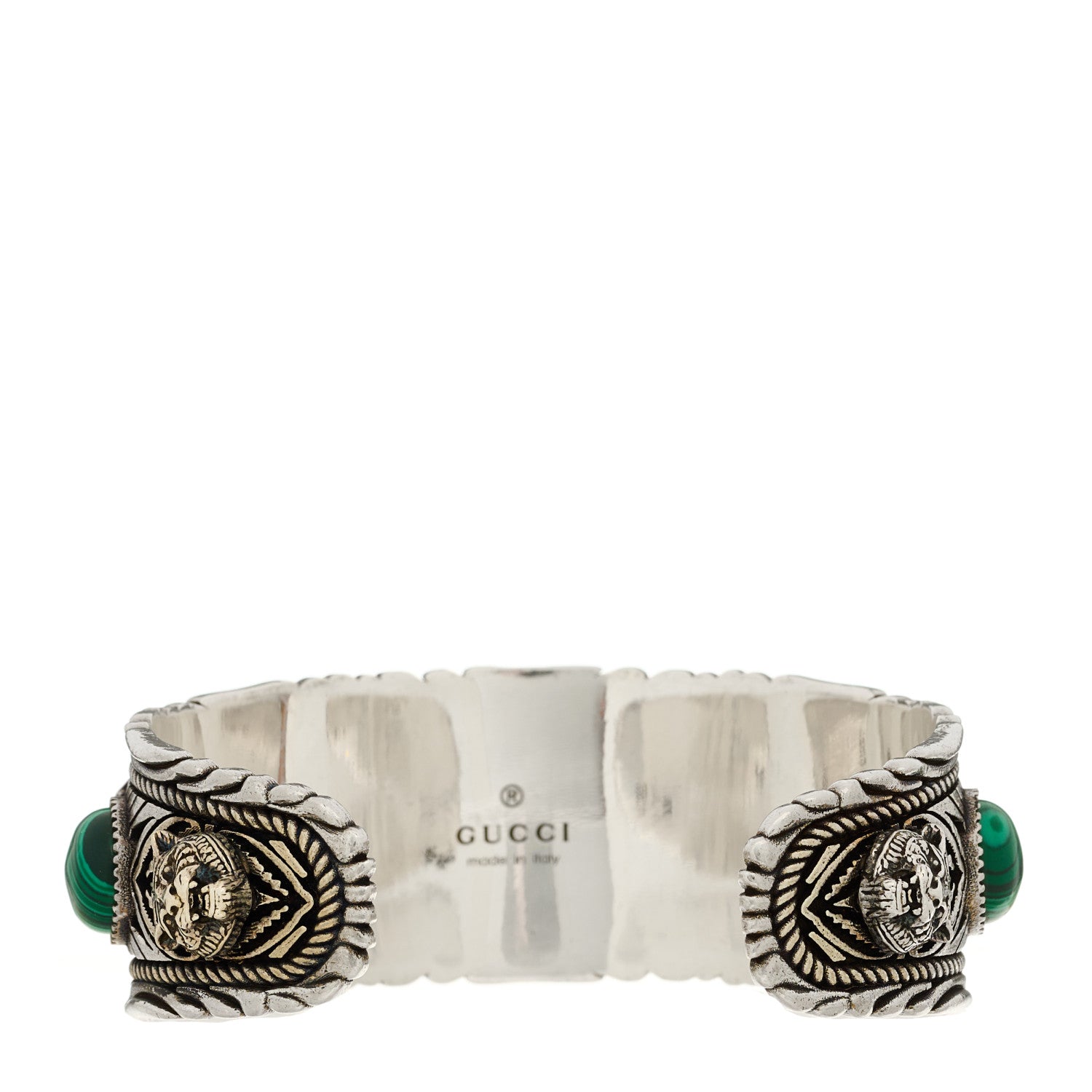 Gucci Sterling Silver Resin Garden GG Cuff Bracelet Green 2 of 4