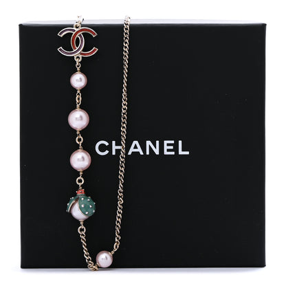 Chanel Pearl Crystal Resin CC Beaded Long Necklace Gold Pink Green 7 of 7