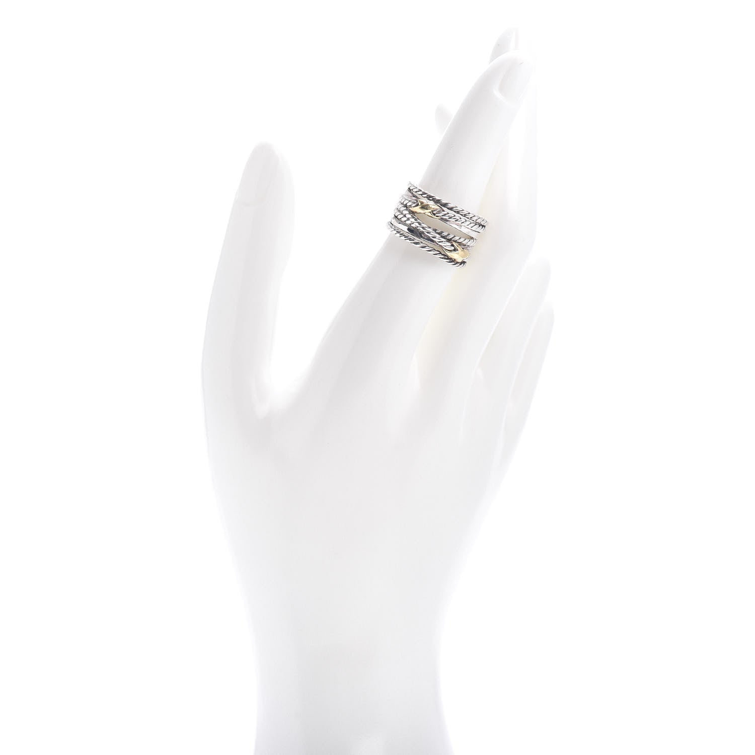 David Yurman Sterling Silver 18K Yellow Gold Double X Crossover Ring 54 7 2 of 5