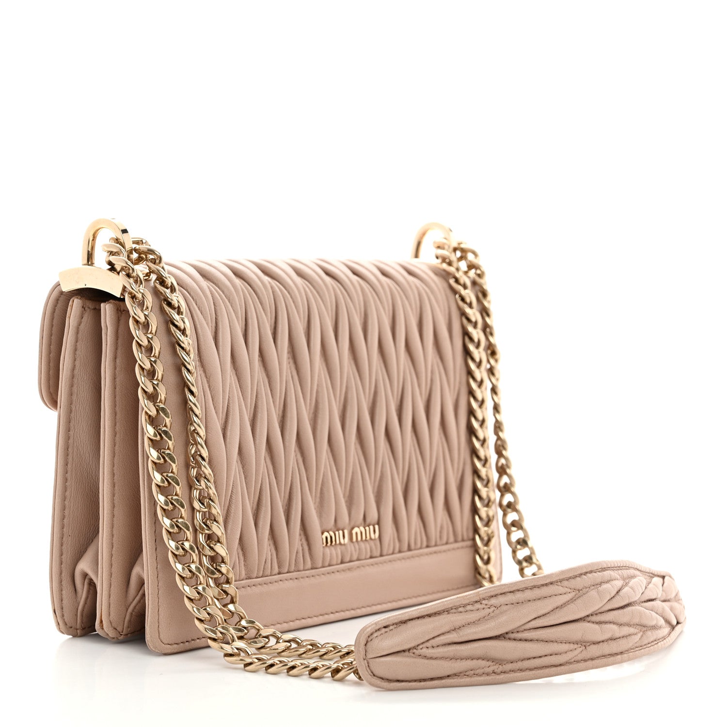 Miu Miu Lambskin Confidential Matelasse Chain Shoulder Bag Cammeo 2 of 10