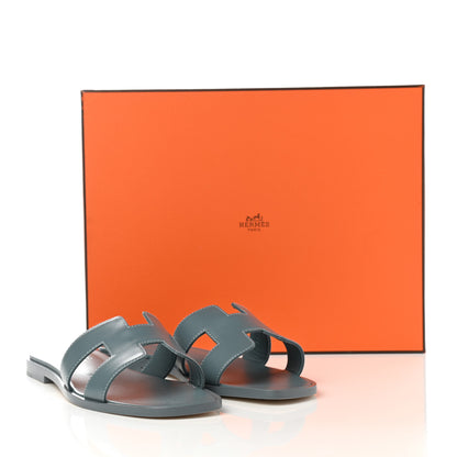Hermes Box Calfskin Oran Sandals 38 Bleu Pinede 9 of 9