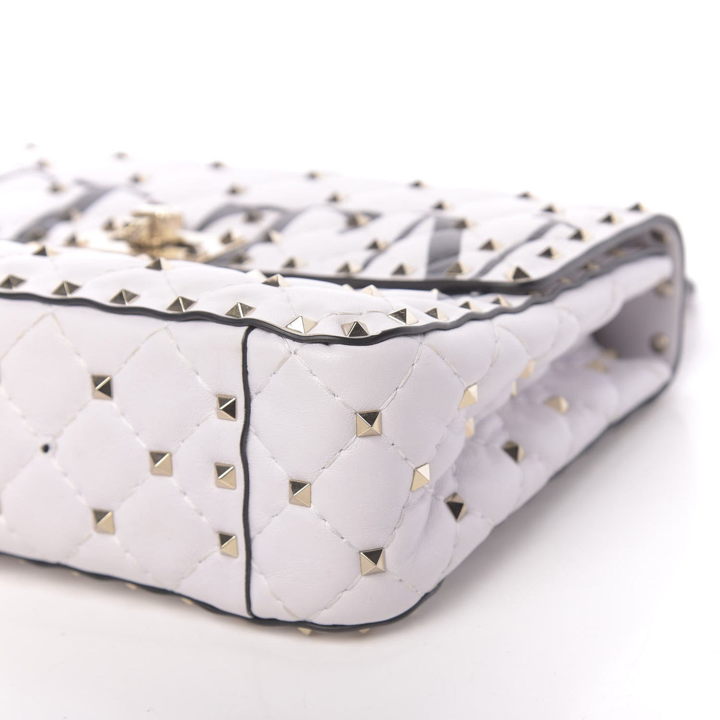 Lambskin VLTN Print Medium Rockstud Spike Shoulder Bag Optic White Black