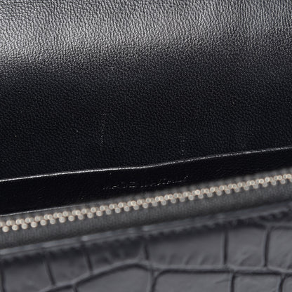 Saint Laurent Calfskin Crocodile Embossed Kate Monogram Tassel Chain Wallet Black 8 of 10