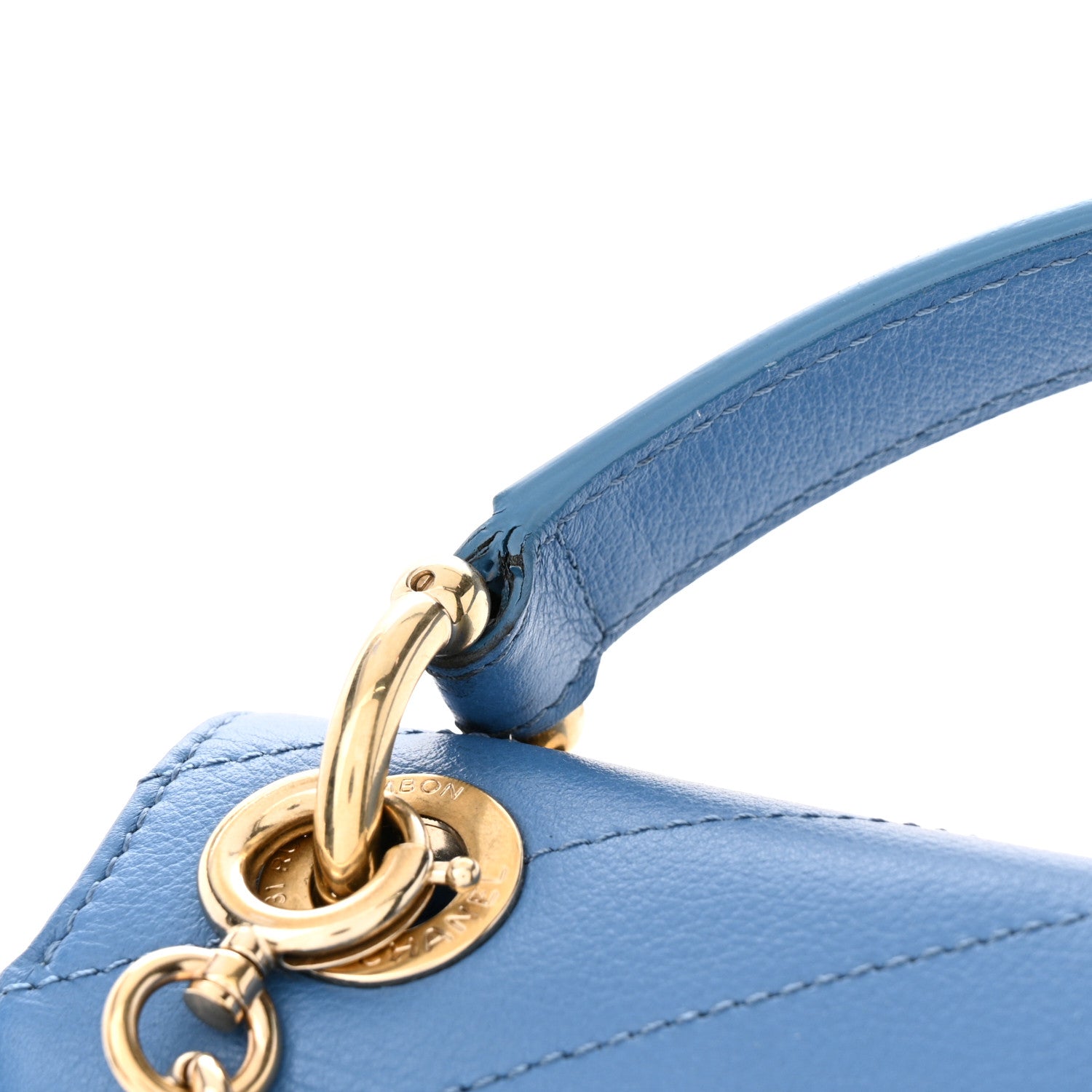 Chanel Grained Calfskin Small Chevron Chic Top Handle Flap Blue 13 of 13