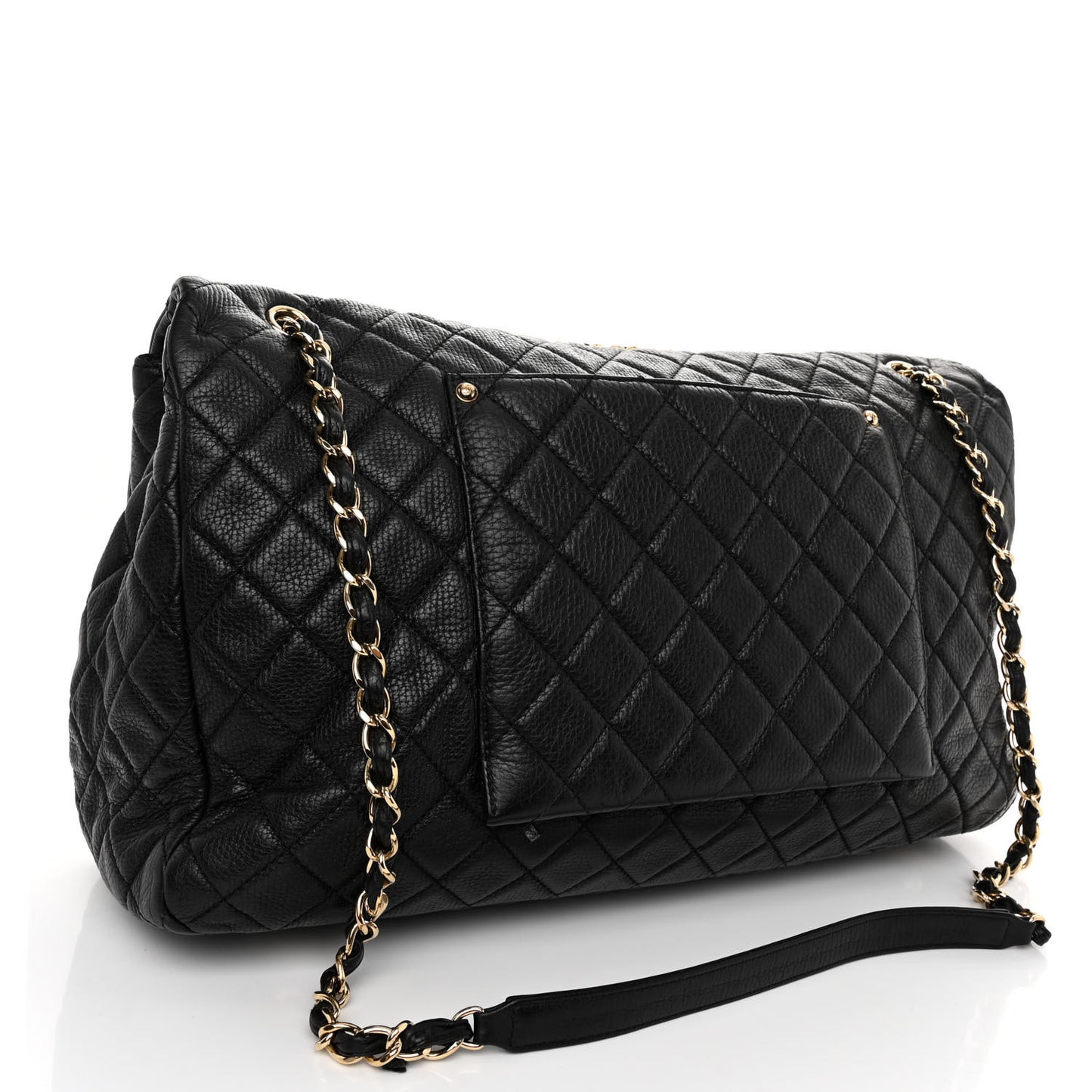 Calfskin Quilted XXL Travel Flap Bag Black