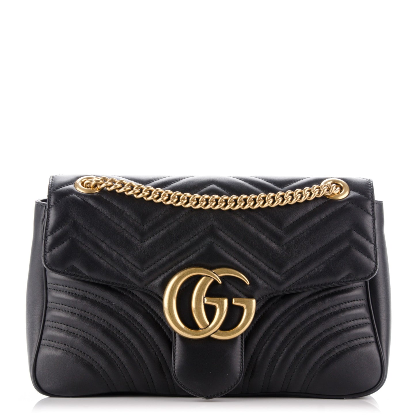 Calfskin Matelasse Medium GG Marmont Shoulder Bag Black