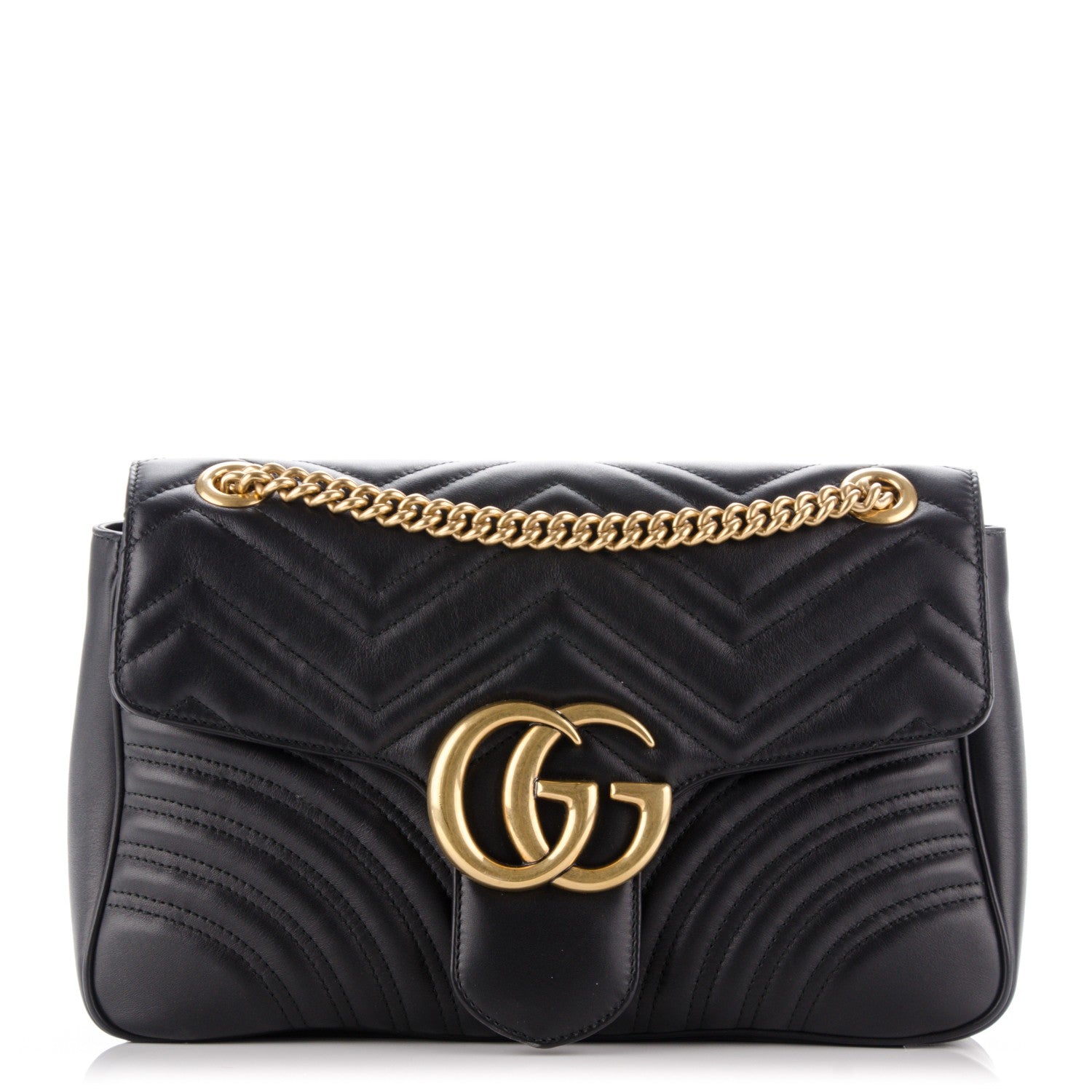 Gucci Calfskin Matelasse Medium GG Marmont Shoulder Bag Black 1 of 7