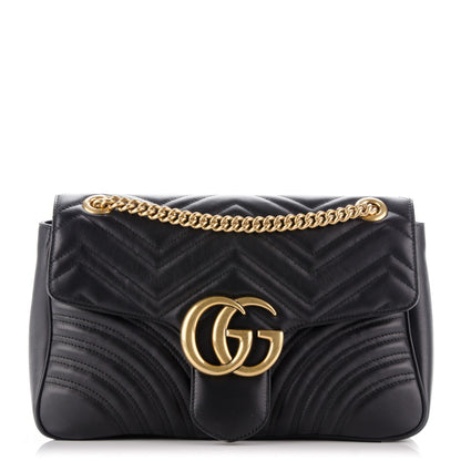 Gucci Calfskin Matelasse Medium GG Marmont Shoulder Bag Black 1 of 7