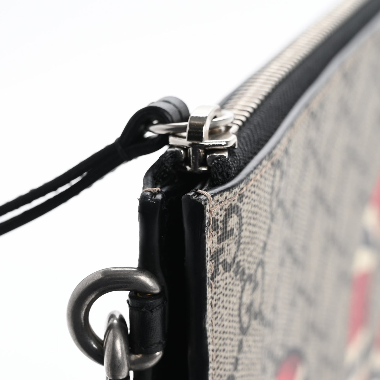 GG Supreme Monogram Kingsnake Zip Wristlet Pouch Beige Black