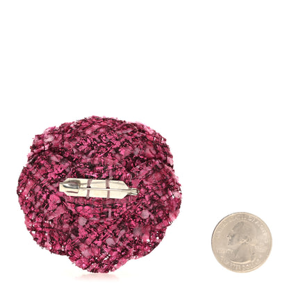 Chanel Tweed Camellia Pin Brooch Pink 2 of 3
