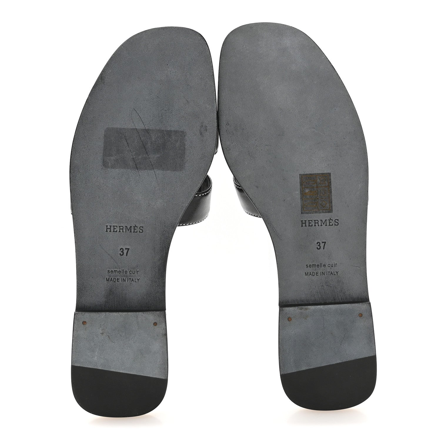 Hermes Box Calfskin Oran Sandals 37 Black 6 of 8
