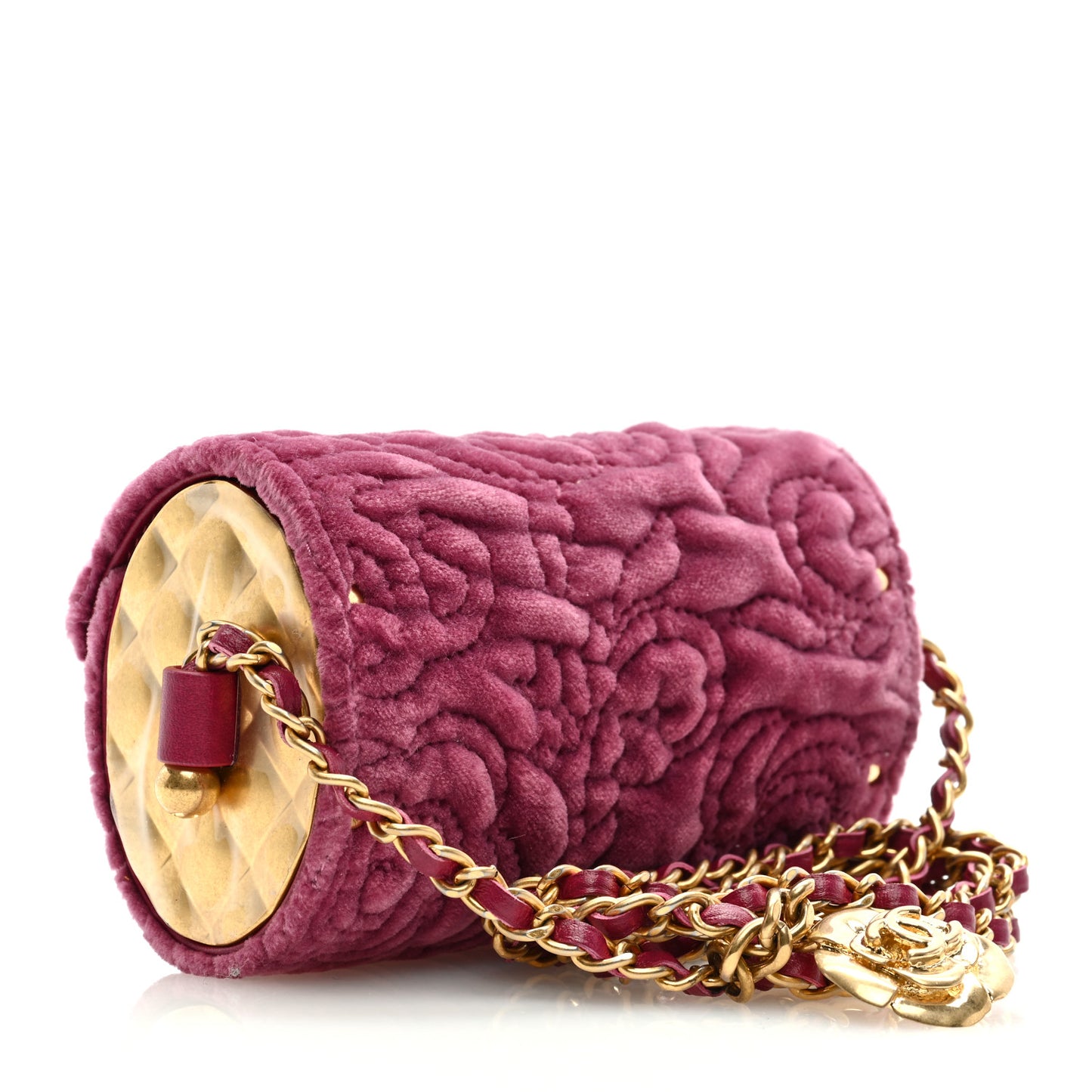 Velvet Camellia Embossed Jewel Belt Card Holder With Chain Pink