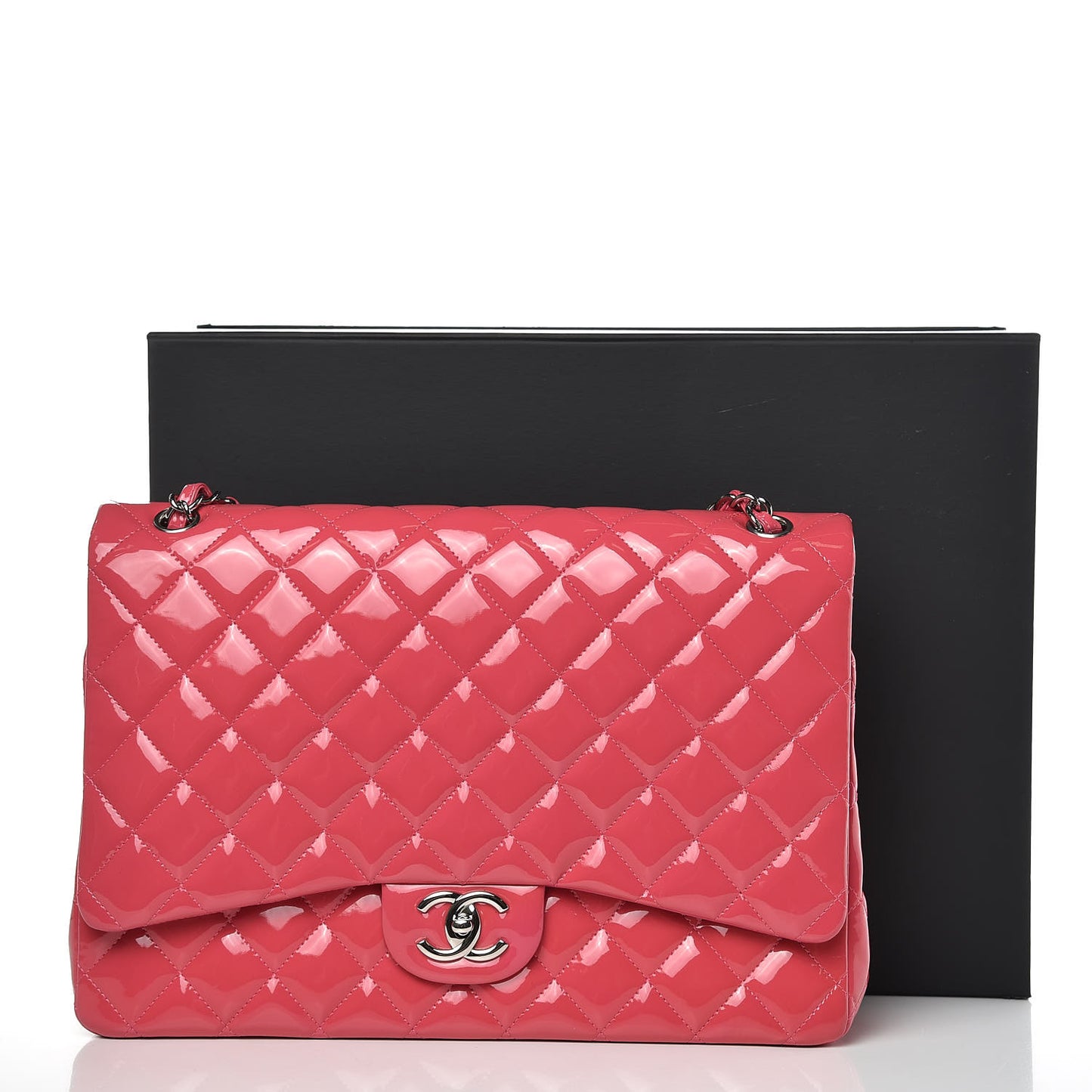 Patent Maxi Quilted Double Flap Dark Pink